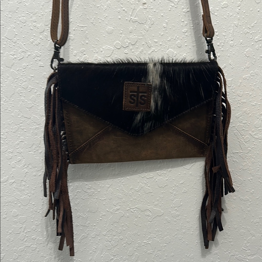 STS Ranchwear Brown and Black Fringe Crossbody Bag
